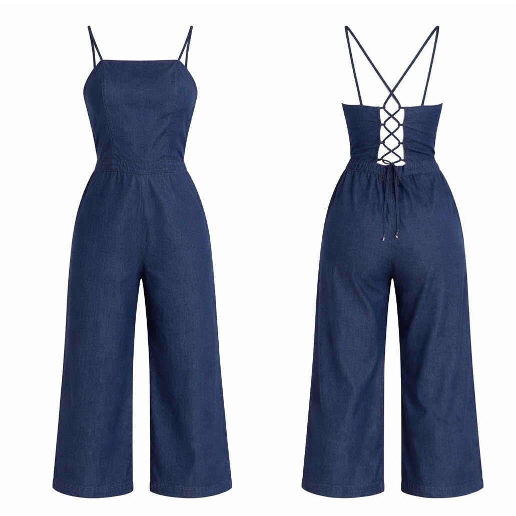 Abercrombie & Fitch Chambray Jumpsuit Lace Up Back Size 0 NWT