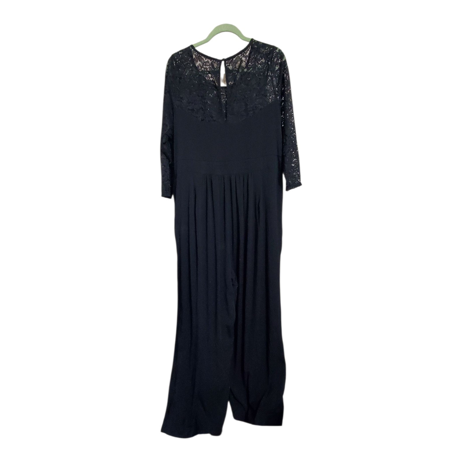 Torrid Challis Black Lace Wide Leg Jumpsuit Size 3X Side Zip Pockets 3/4 Sleeve