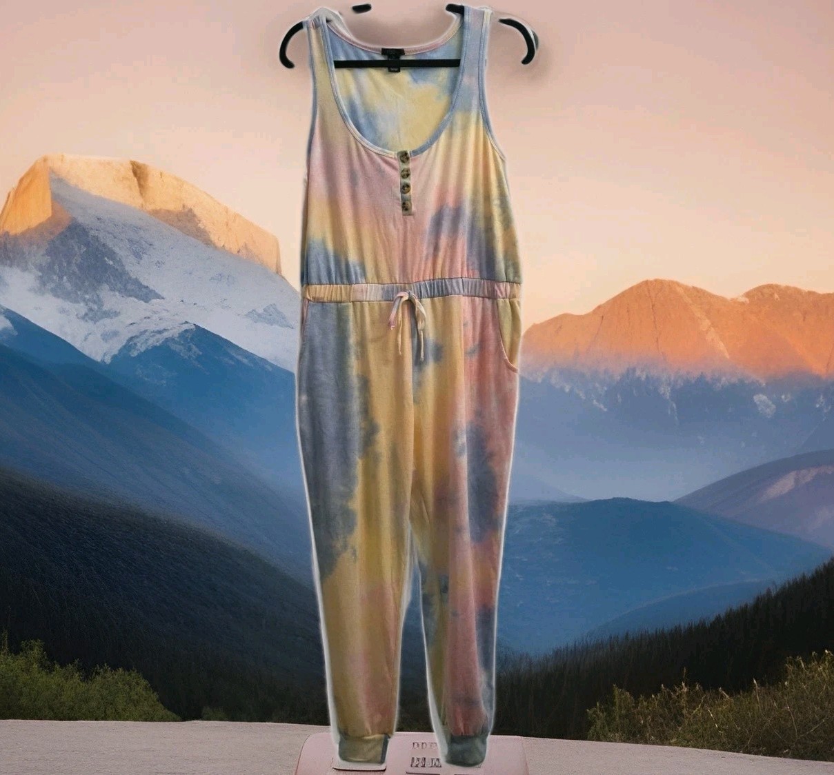 Rue Tie Dye Pastel One Piece romper Jumper/Pants Sleeveless Pockets Womens Sz XL