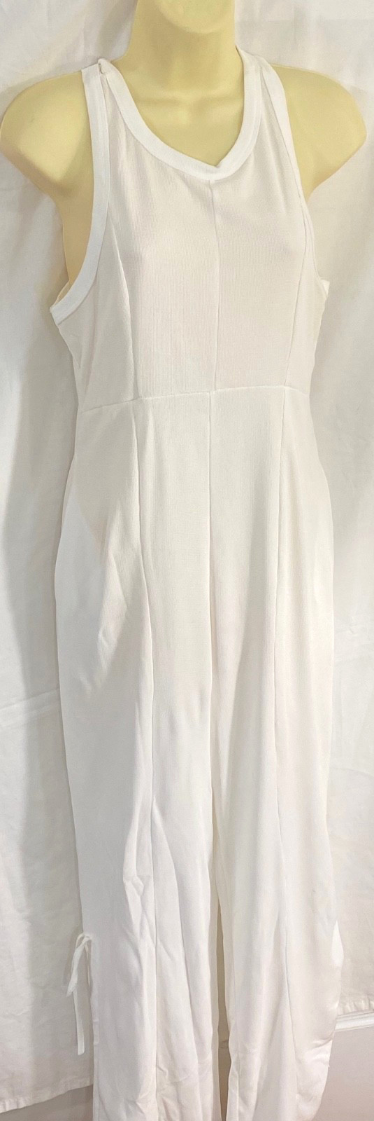 women’s sexy white dramatic long romper size small tank crew neck cotton