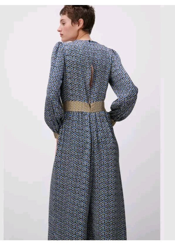 Zara Blue Geometric Print V-neckline Long Sleeves Jumpsuit Size Large 4387 289