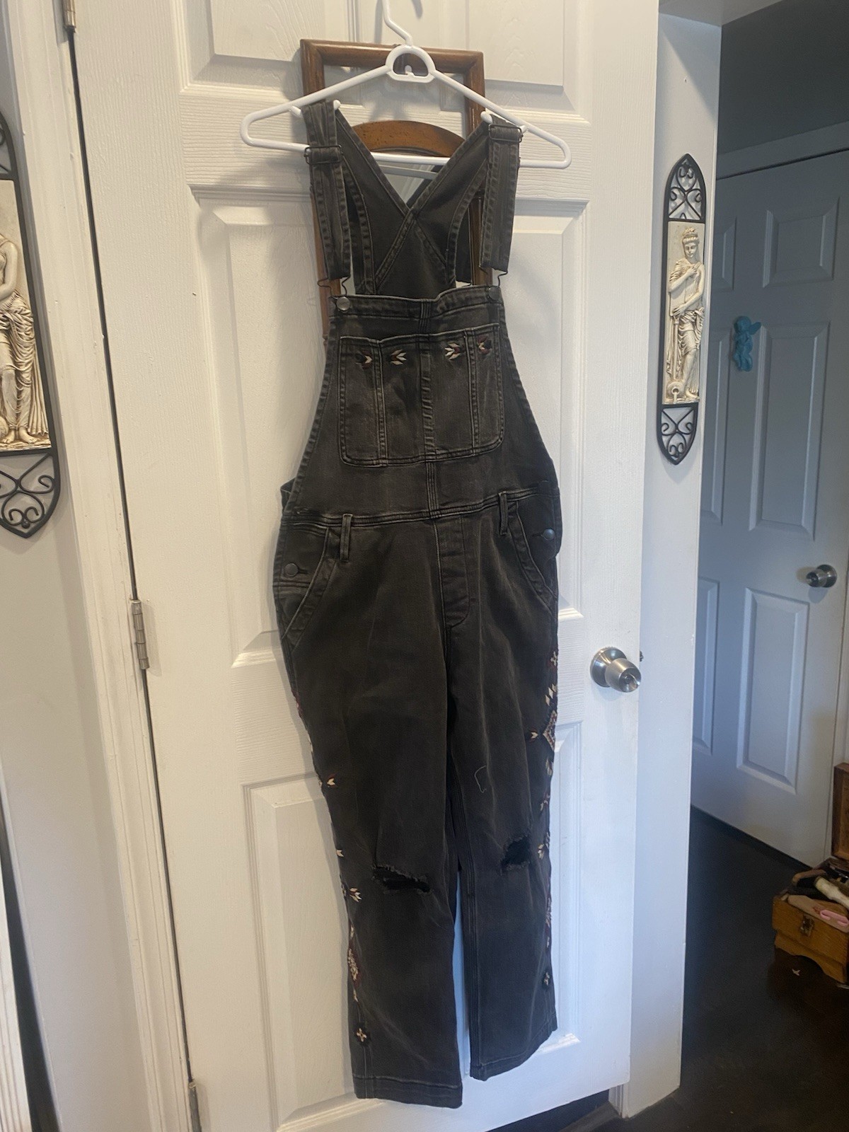 Driftwood Overall Women Black Medium Diamond Embroidery