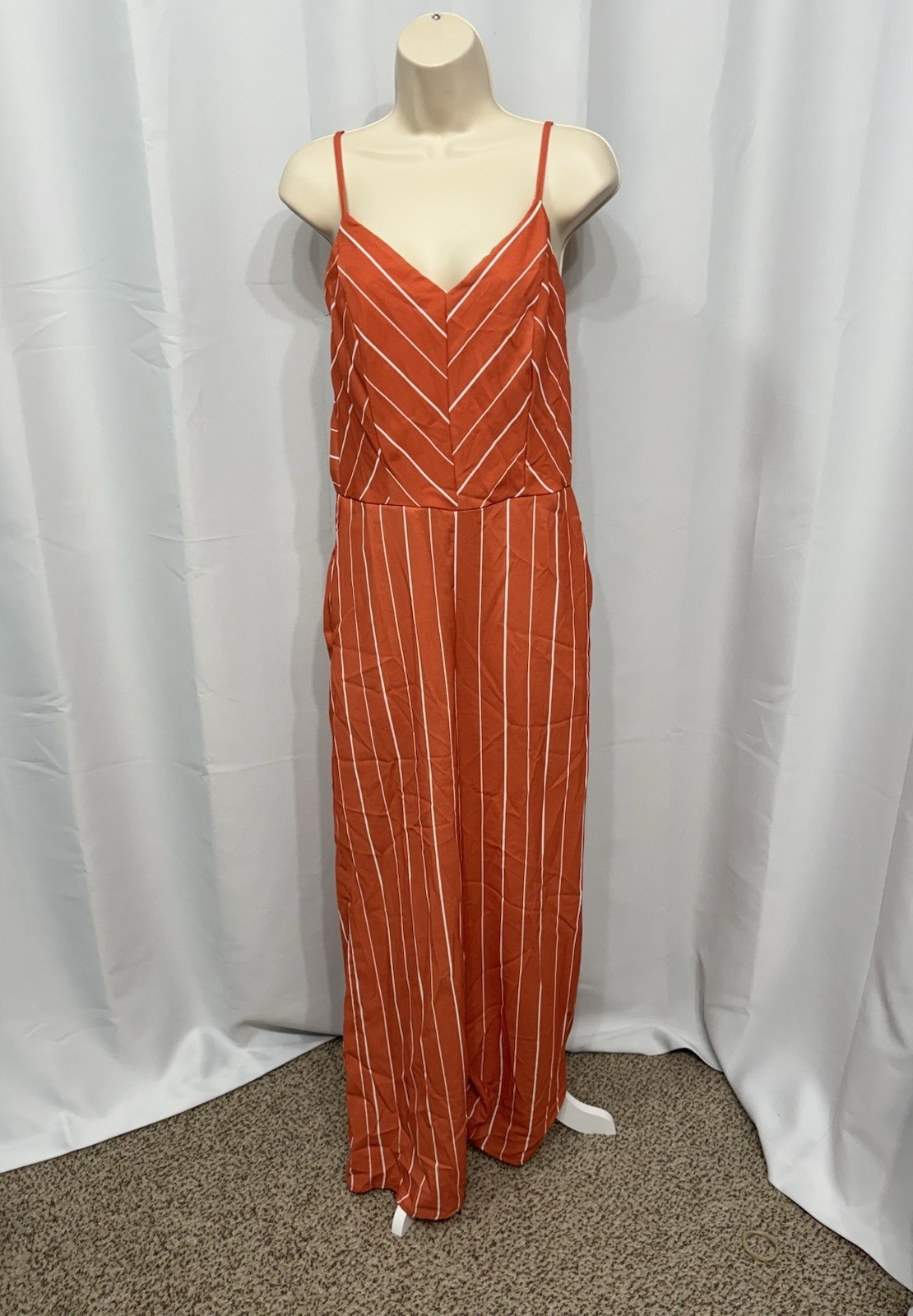 Andrea Collection Women’s Orange Striped Spaghetti Straps Wide Leg Jumpsuit M