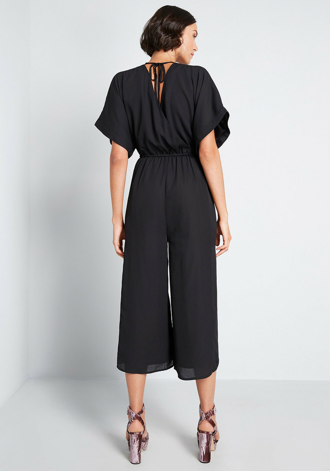 Modcloth Arrive and Thrive Wide-Leg Jumpsuit Black XS Pockets Tie Back $89 NWT
