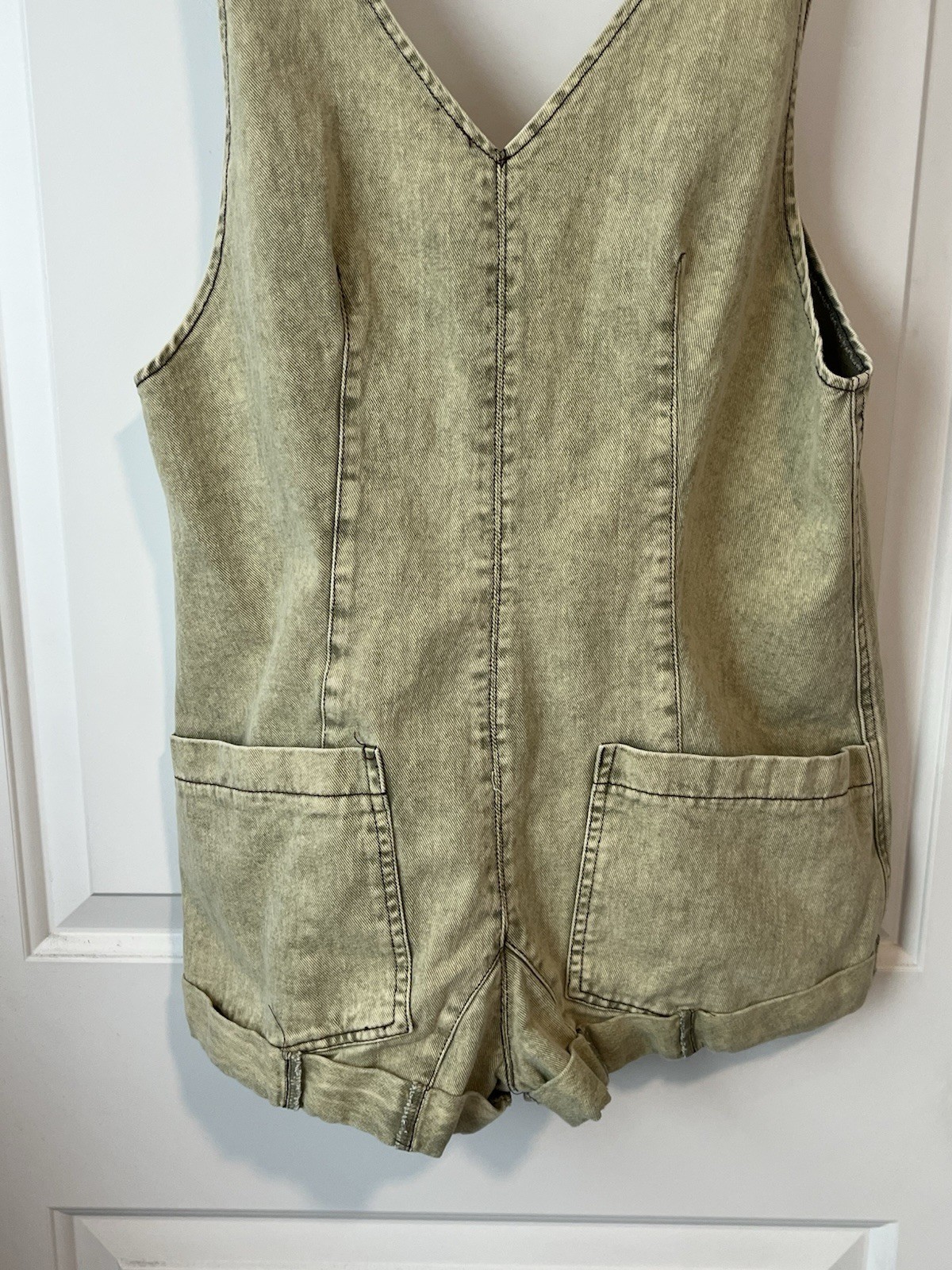 Shein Overall Shorts Romper Women’s Size S Green Acid Wash Denim Adjustable