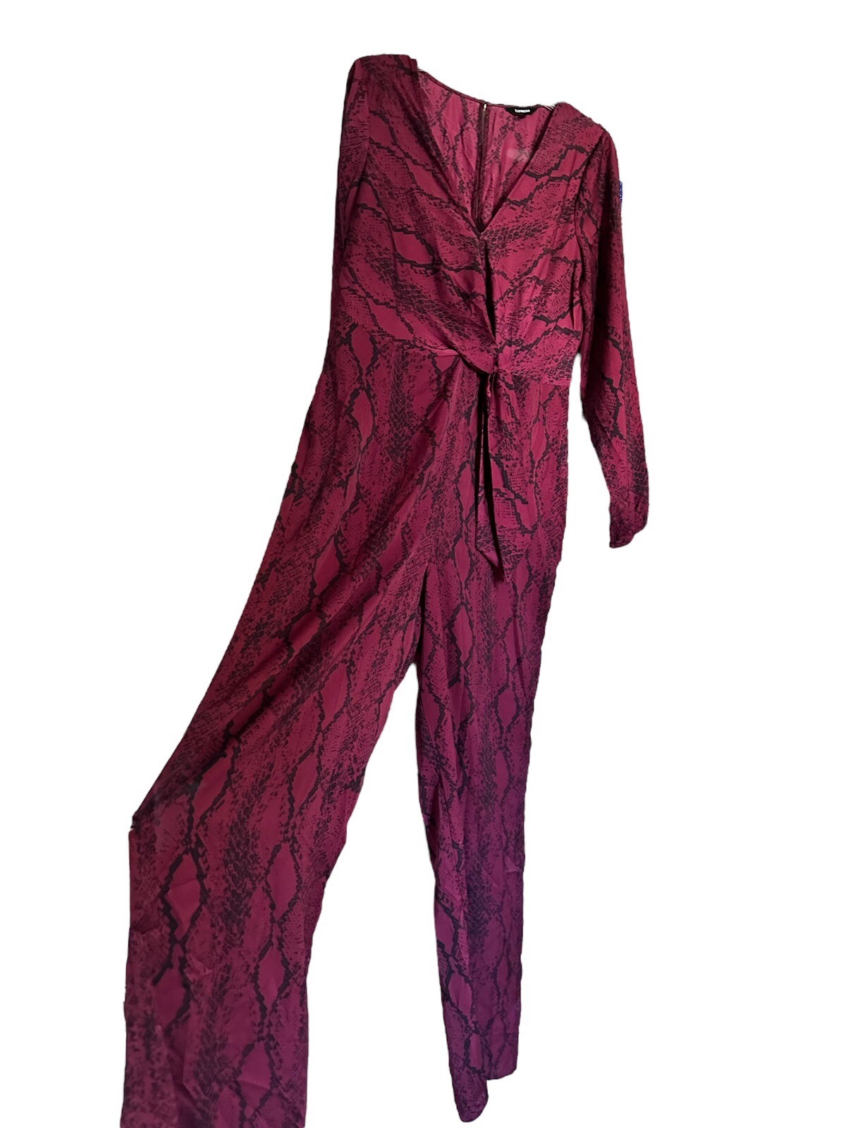 Express Women’s Burgundy Snake Print Jumpsuit Size Large