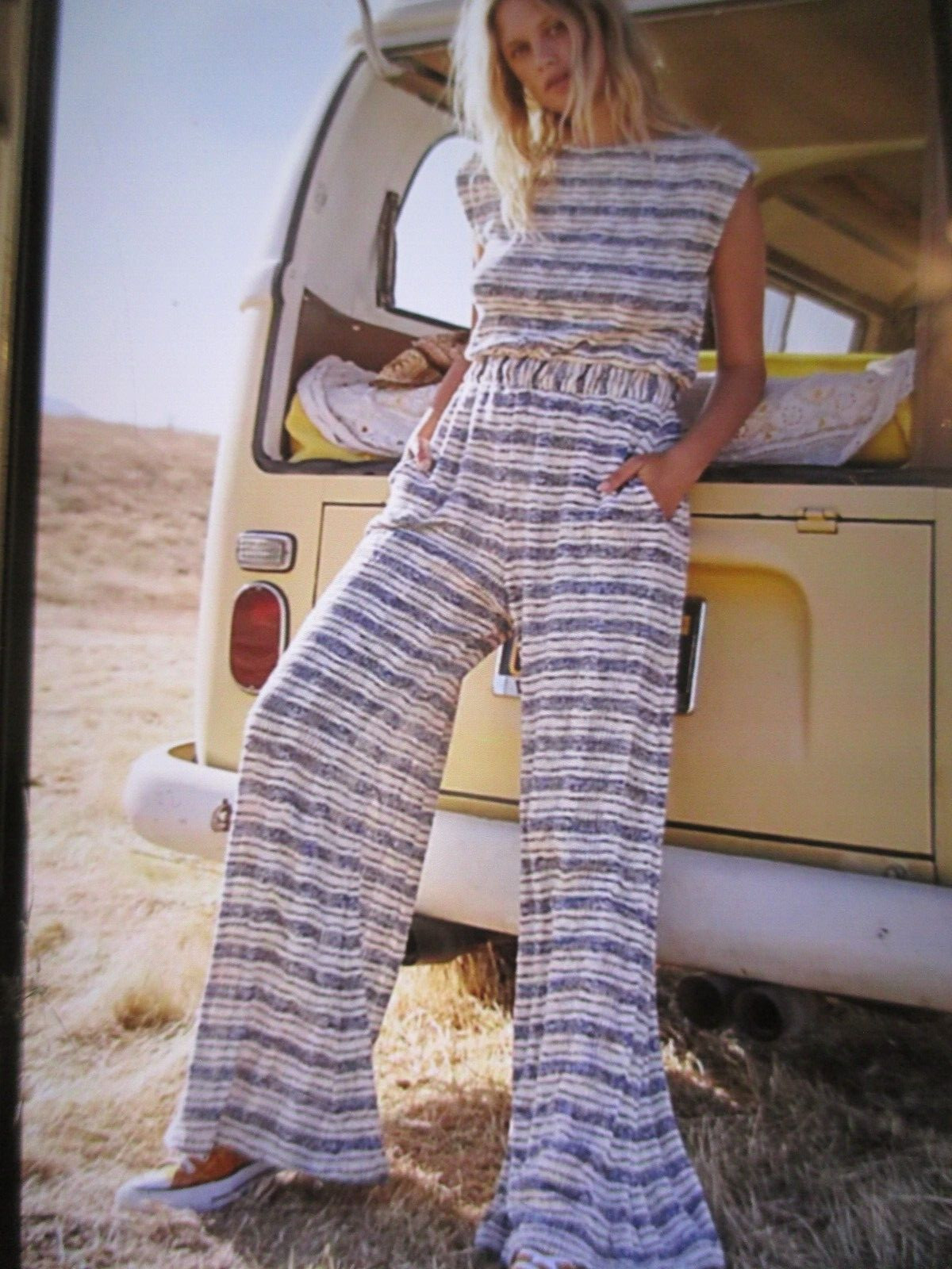 Free People Morning Tides Striped Jumpsuit Size M Free People Beach Blue & White