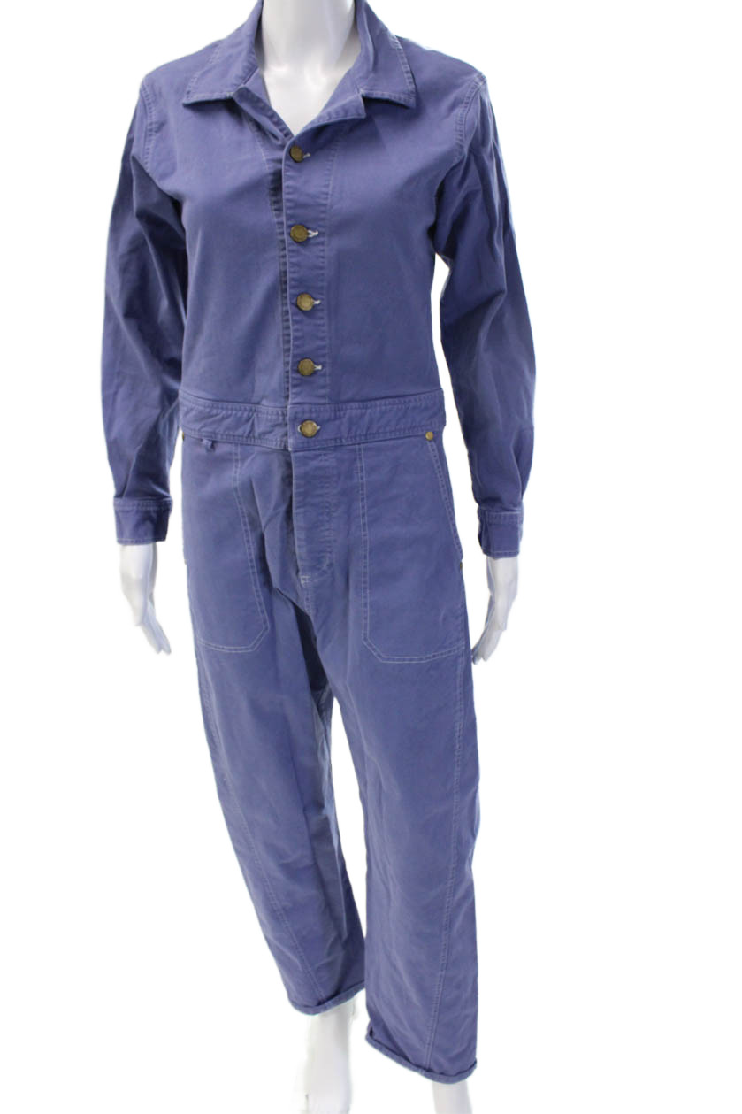 The Only Jane Women Blue Long Sleeve Jumpsuit One-Piece Collar Cotton Size 6
