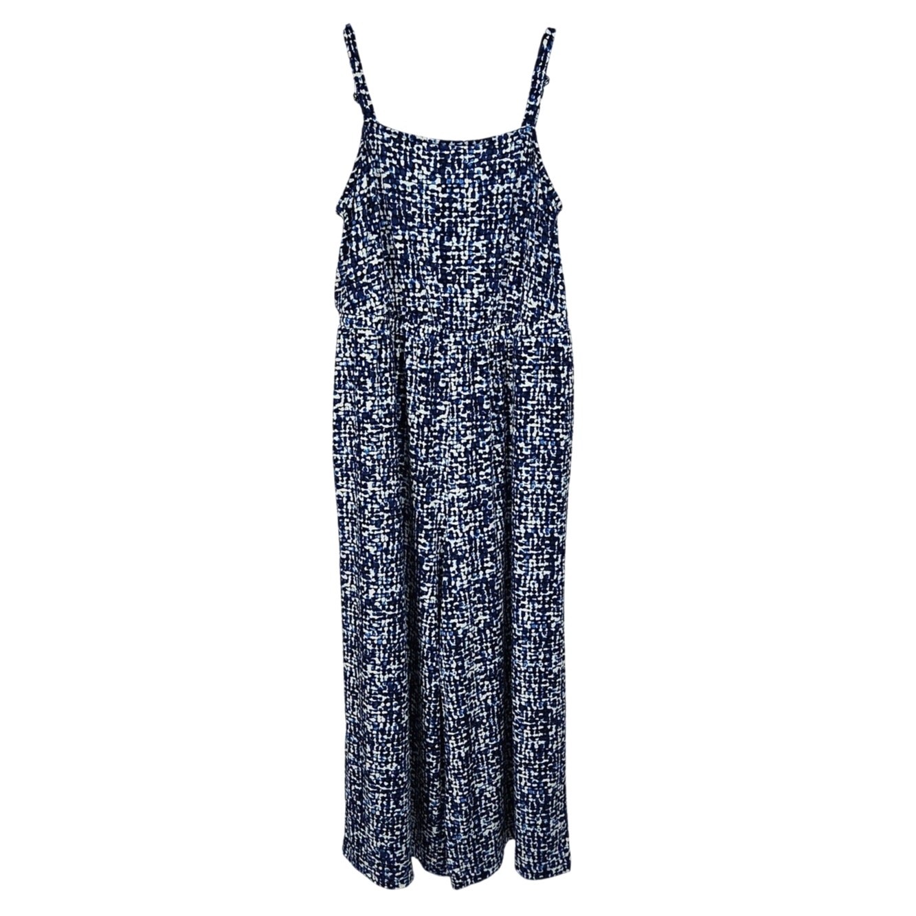 Lane Bryant Jersey Jumpsuit Wide Leg Empire Elastic Waist Blue White Size 18/20