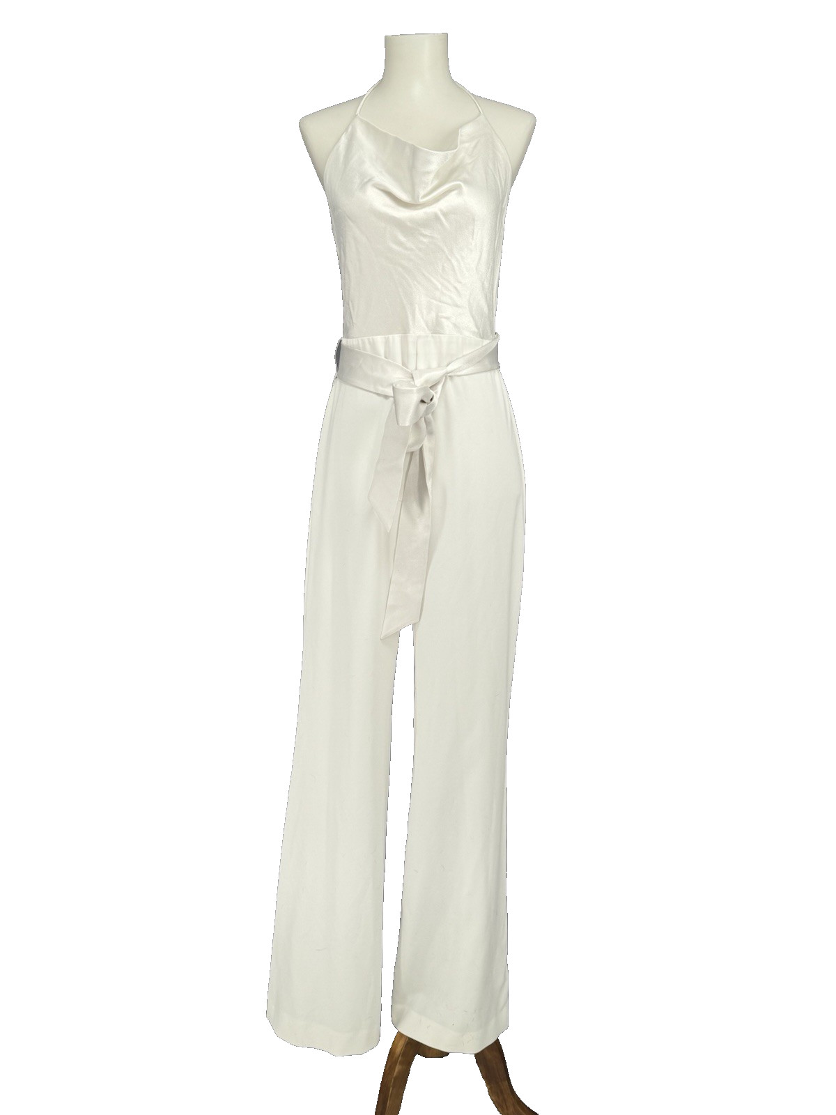 Alice + Olivia Primrose Jumpsuit Size 6 Satin White Cowl Neck Lagenlook Wedding