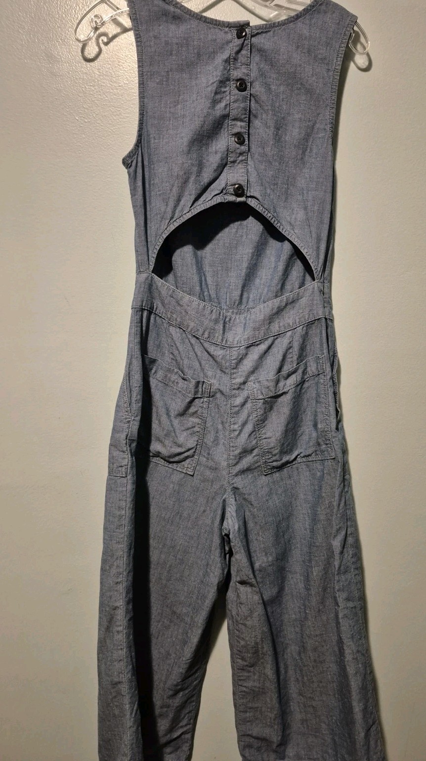 Lucky Brand Jumpsuit Womens Size 4/27 Denim Sleeveless Pockets Open Back