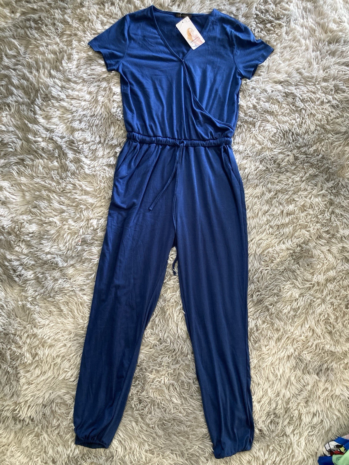 Women’s Blue Romper Long Pants With Pockets Size Small NEW with TAGS