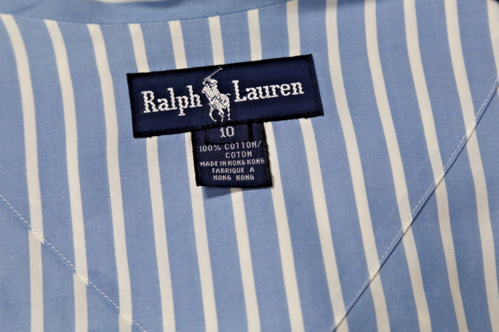 Vintage Ralph Lauren Romper 10 Blue White Striped Cotton Long Sleeve Shorts Jump