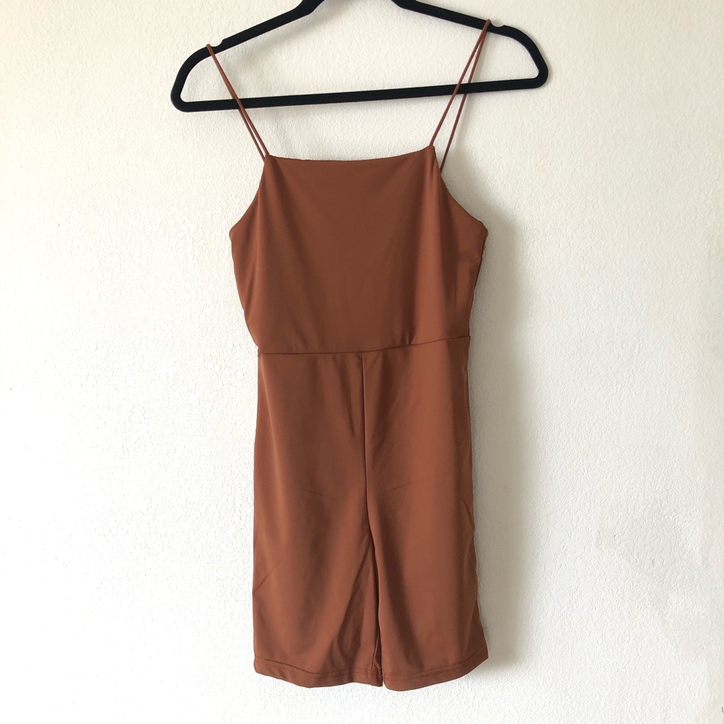 Dolls Kill Rust Brown Cami Romper Bodysuit Spaghetti Strap Small