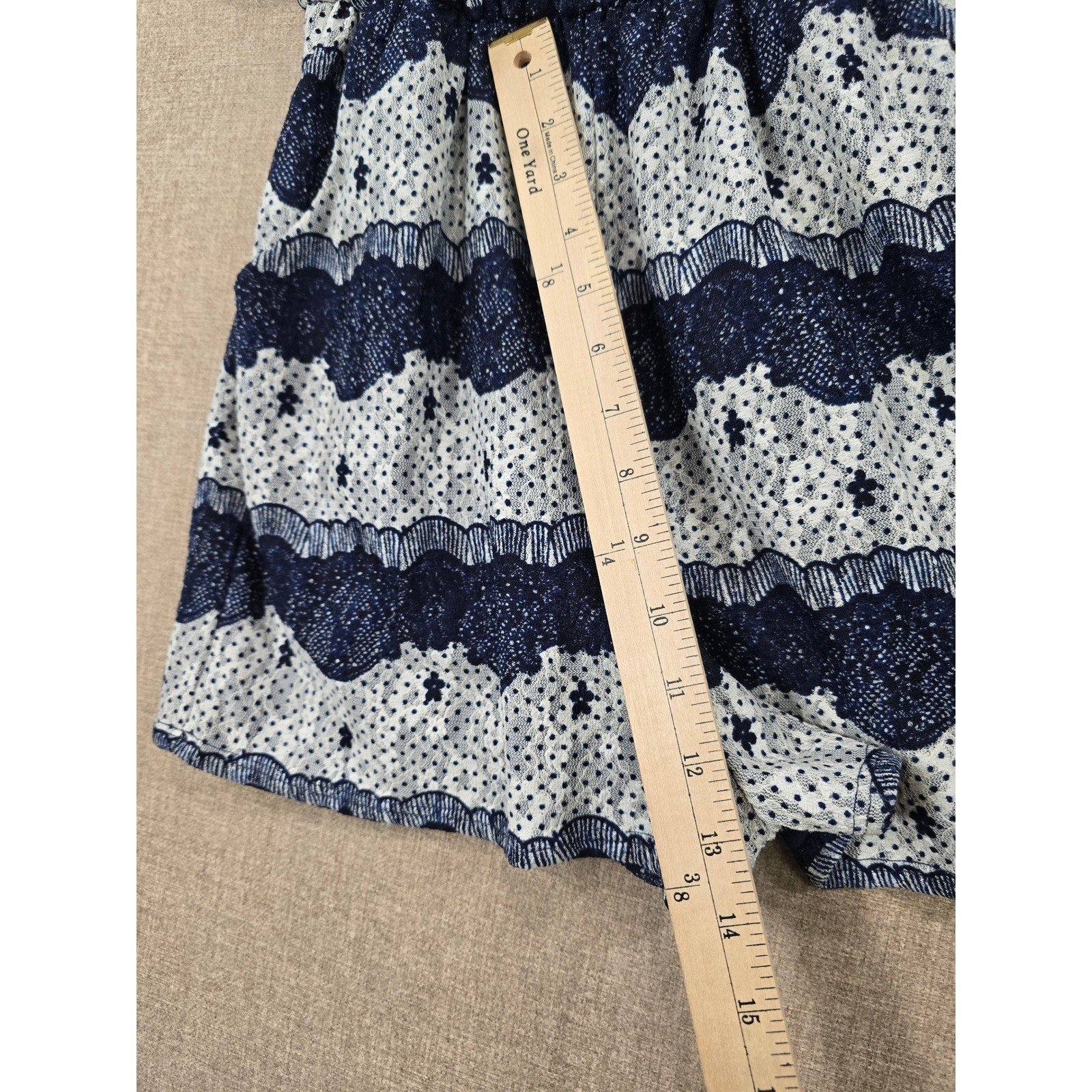 Altar’d State Womens Blue White Lace Print Ruffle Romper Size S Style 8754