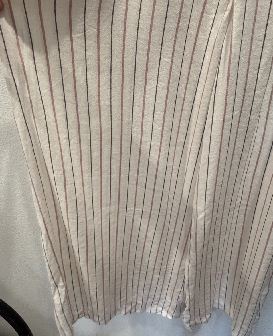 Zara TRF Striped Jumpsuit Womens Size Medium Linen Blend Off White Pink Wide Leg