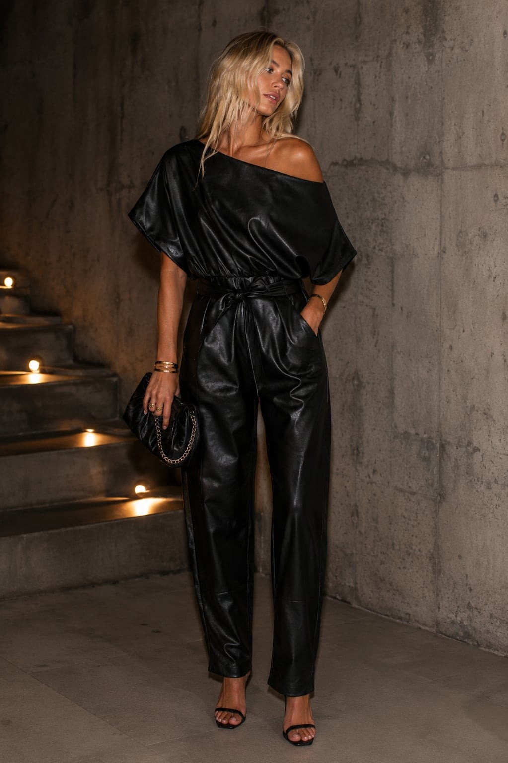 Fashion Nova Want You Back Faux Leather Belted Jumpsuit in Black