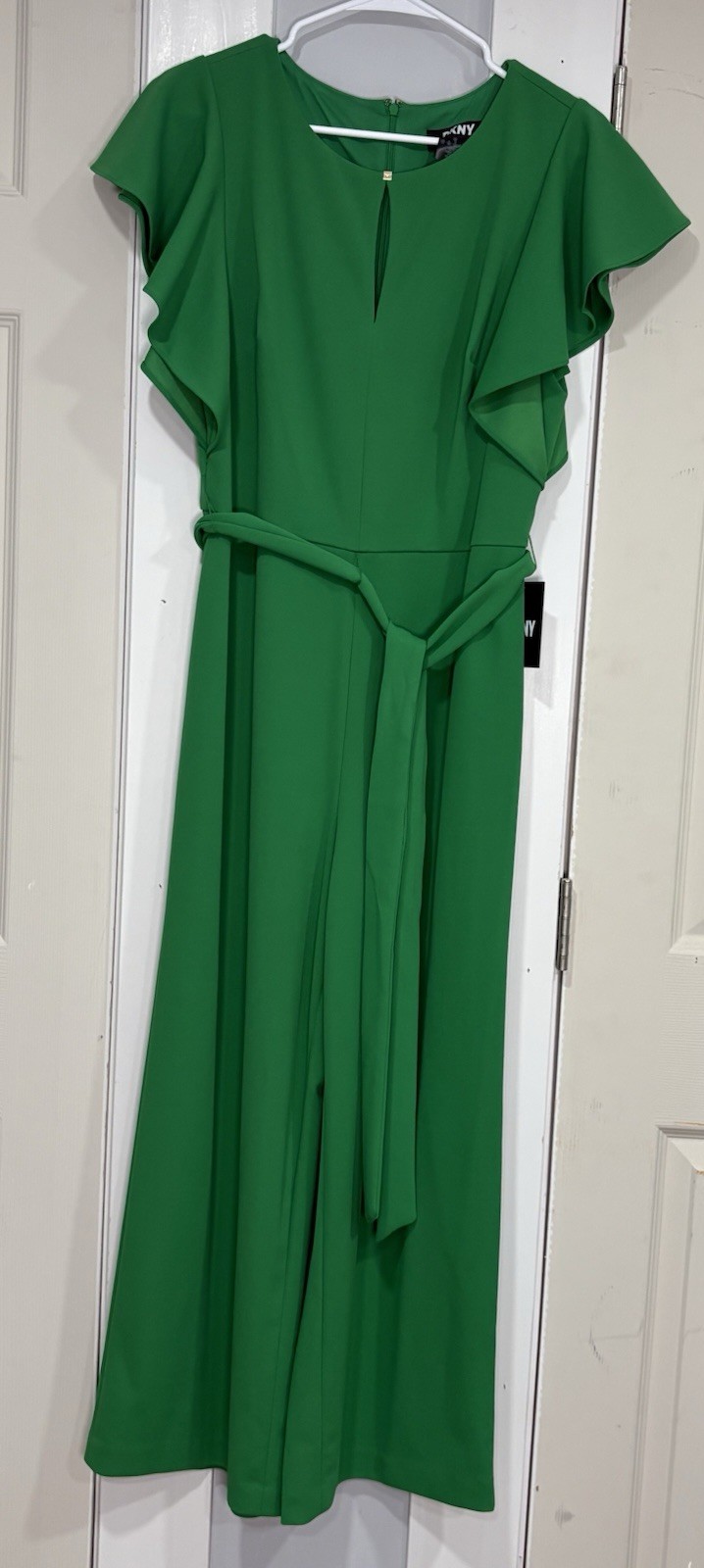 DKNY Women’s Green Wide Leg Jumpsuit Flutter SleeveTie Waist size 10
