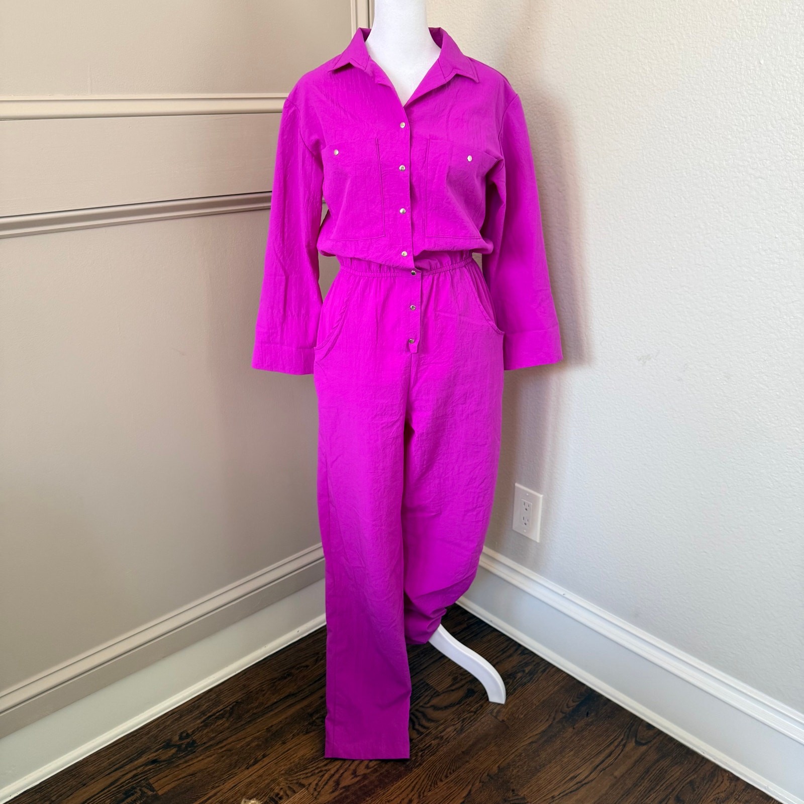 Vintage My Kinda Gal Magenta Snap Front Jumpsuit Size 10