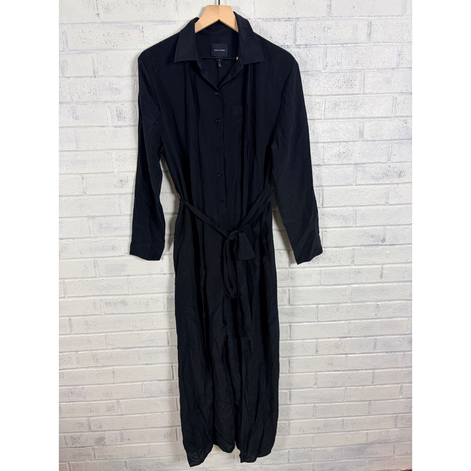 Marc Jacobs Layered Jumpsuit Womens Size S Black Silk Button Front Wide Leg