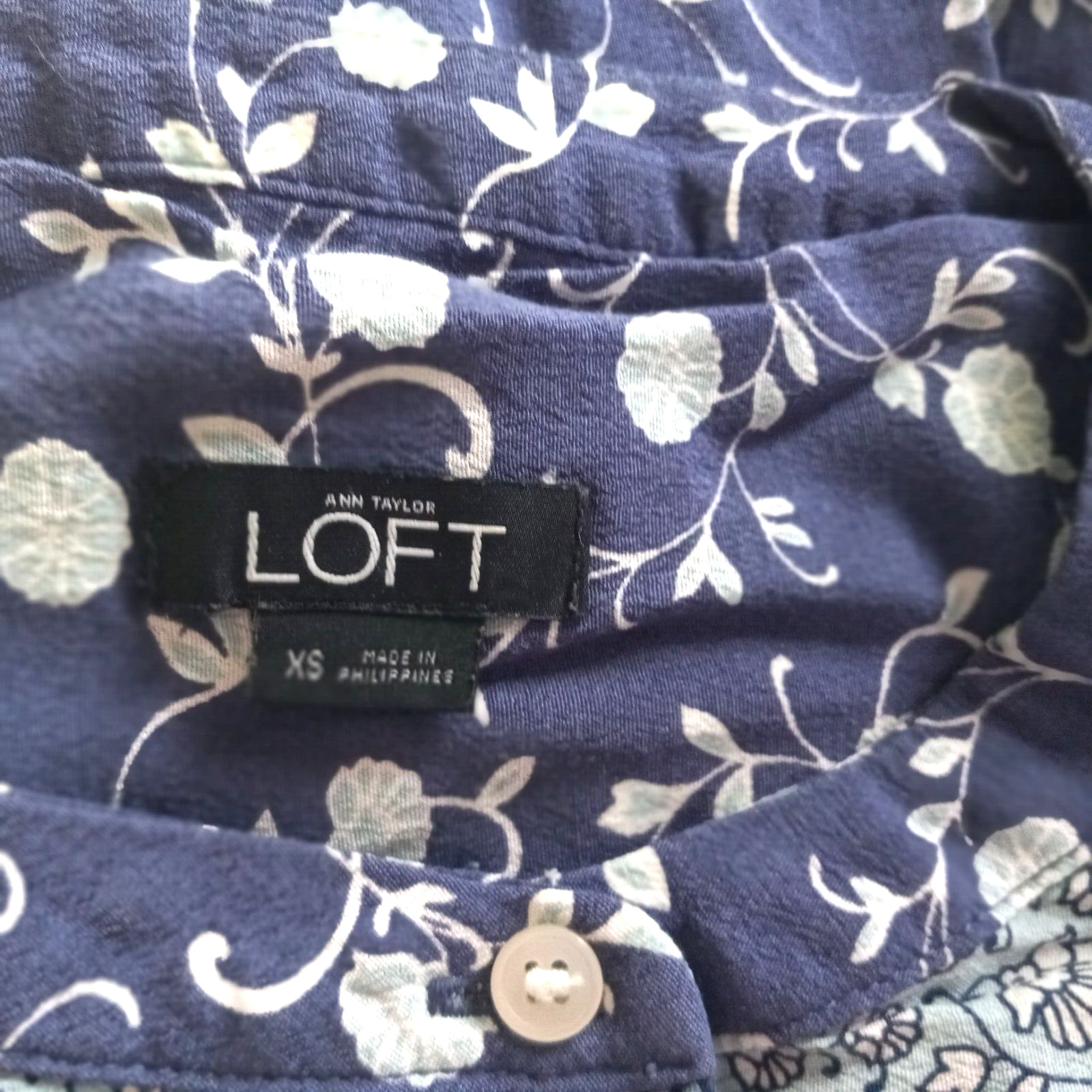 Ann Taylor Romper XS Blue Floral Lace High Neck Long Sleeve Adjustable Waist