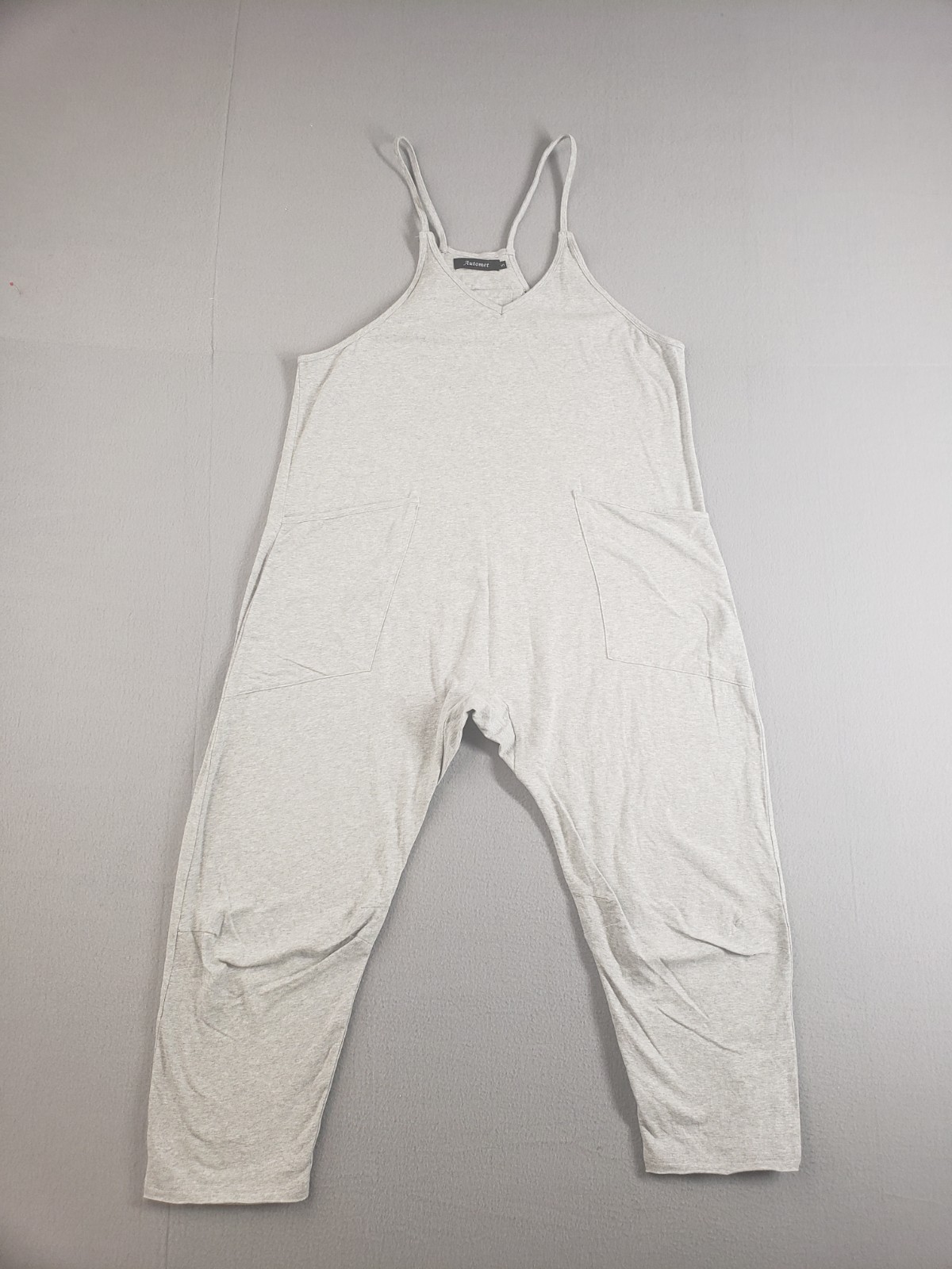 Automet Women Jumpsuit S Beige Slouchy Harem Oversized Front Patch Pockets Cozy