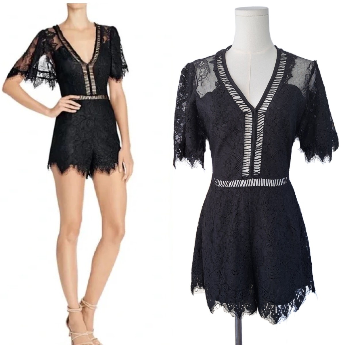 LOVERS + FRIENDS Josephine Romper in Black Lace Small V-neck Date Night Luxe