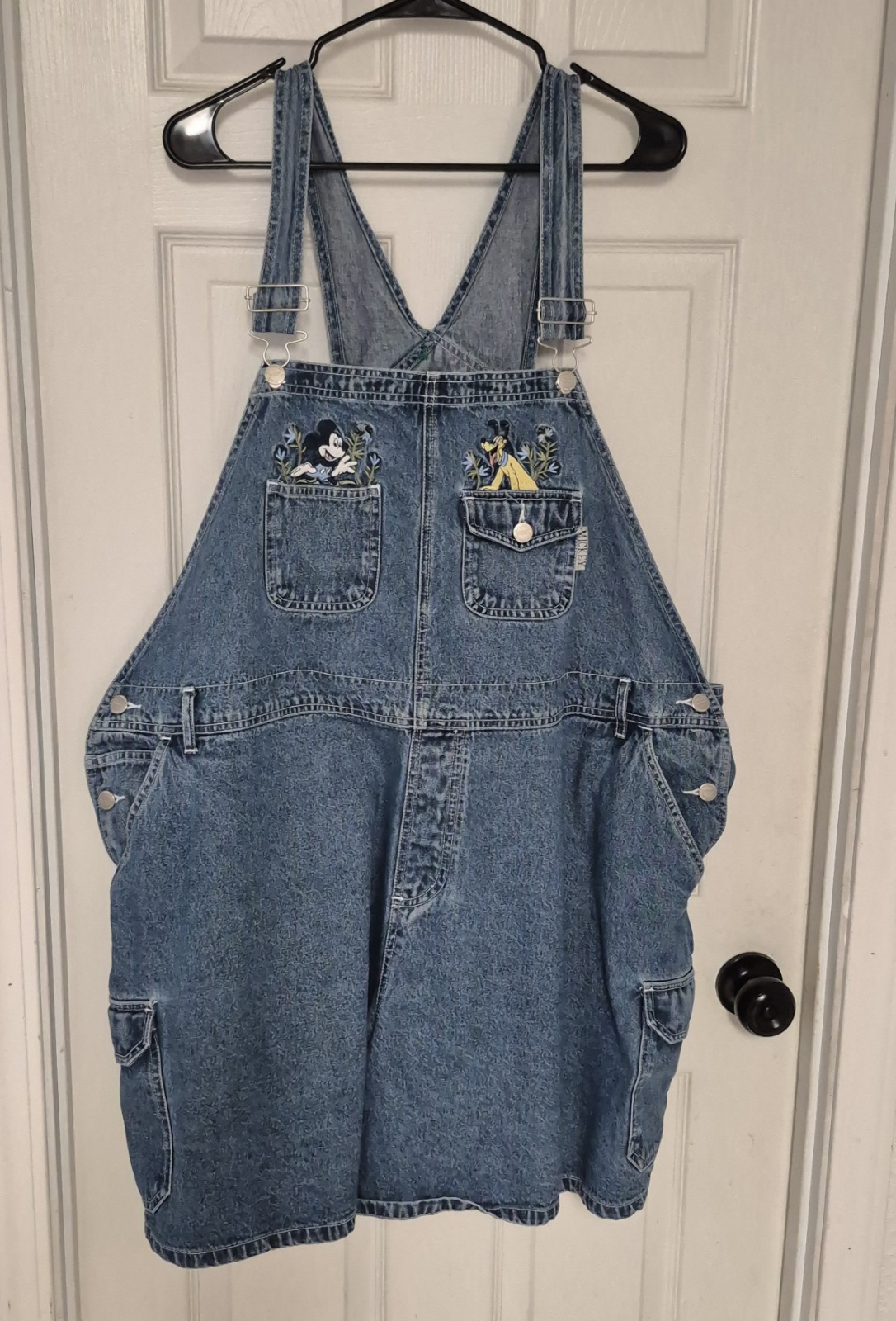 Disney Mickey Pluto 90s Y2K Vintage Denim Overall Shorts Women plus size 26-28 W