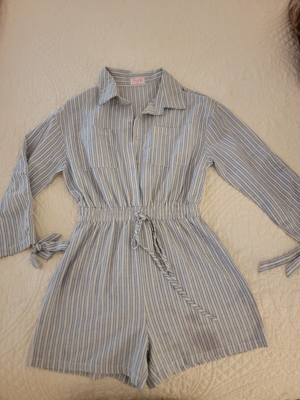 Womens Pink Lily Blue And White Striped Romper Large