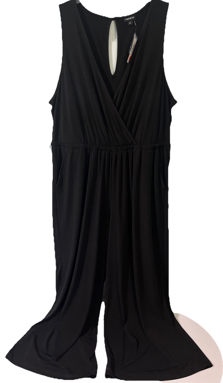 Torrid Women Black Culotte Jumpsuit V-Neck Pockets Flared Legs Polyester/Spandex
