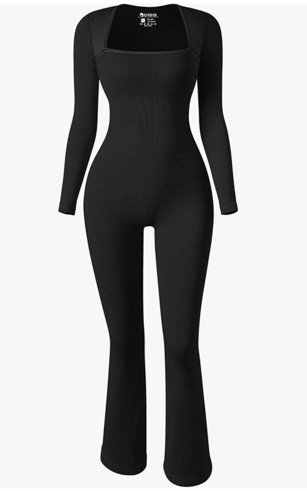 Catsuit Unitard One Piece Square Neck Line Flare Leg XL Tall Gym Athleisure Yoga