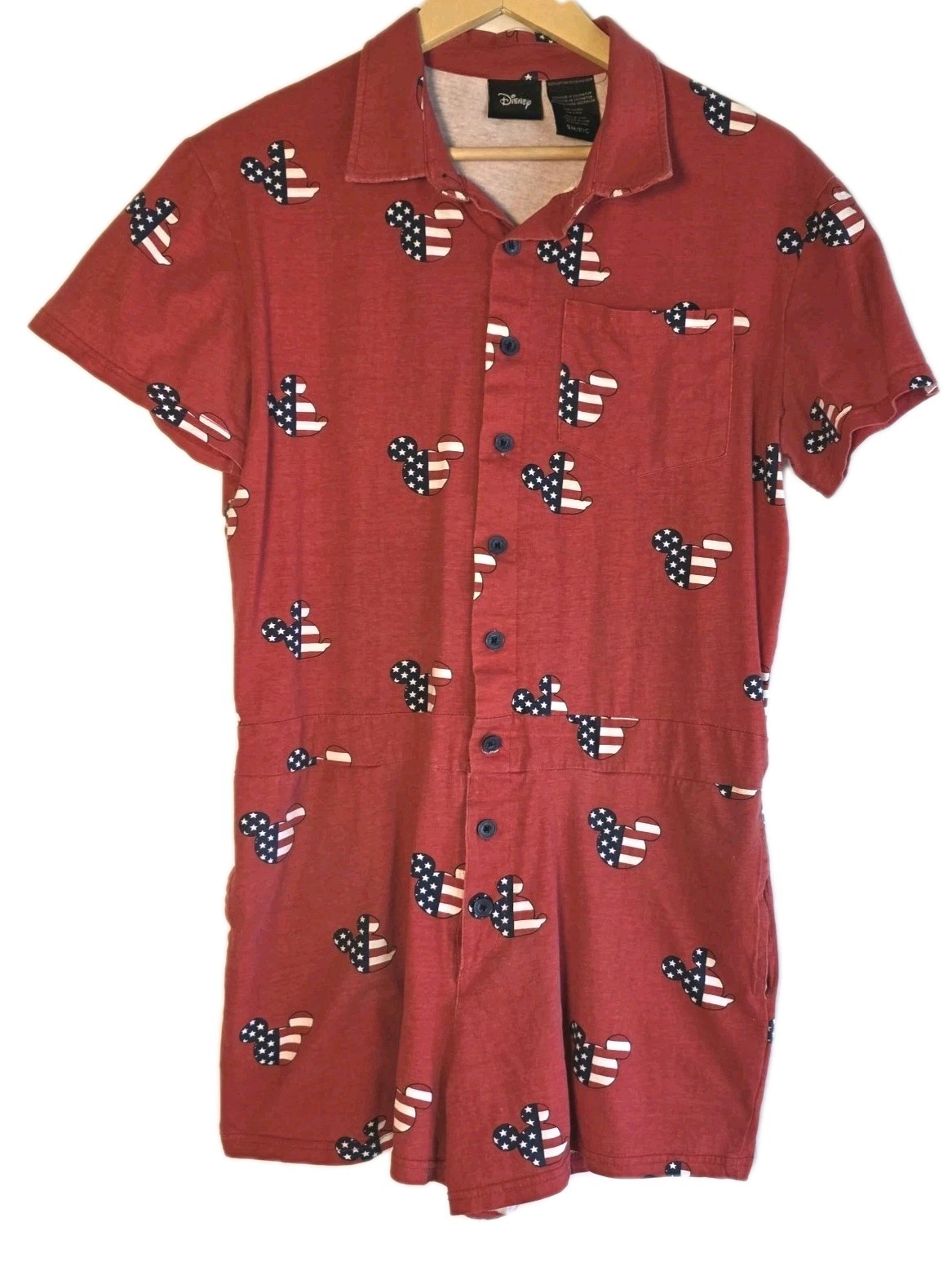 Disney Red Mickey Mouse American Flag Romper S/M Patriotic MISSING BACK BUTTON