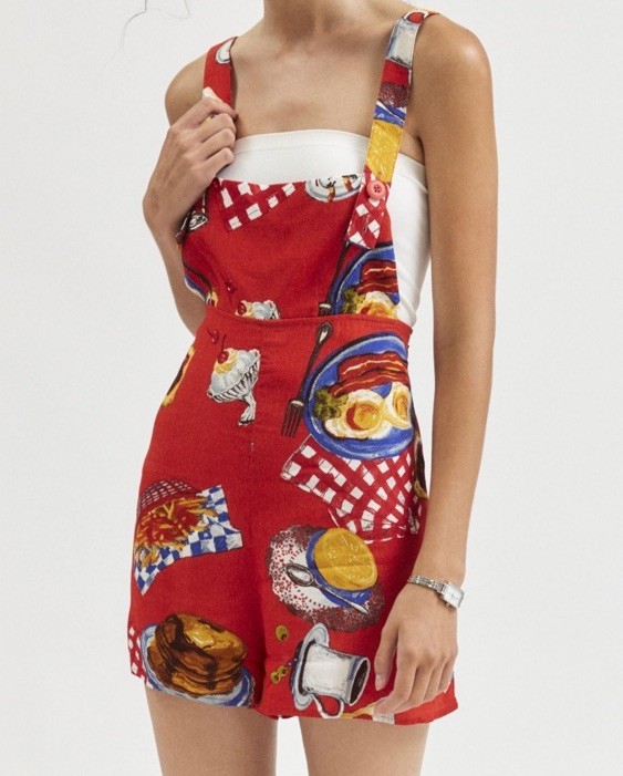 Kimchi Blue Large Breakfast Foods Print Shift Romper Pancakes Eggs Orange NWT
