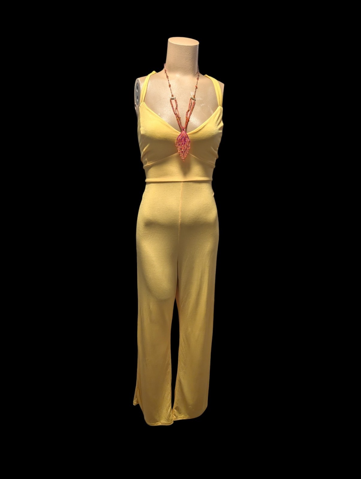 Vibrant Yellow Wide Leg Jumpsuit Sleeveless With Straps & Sweetheart Neckline Lg