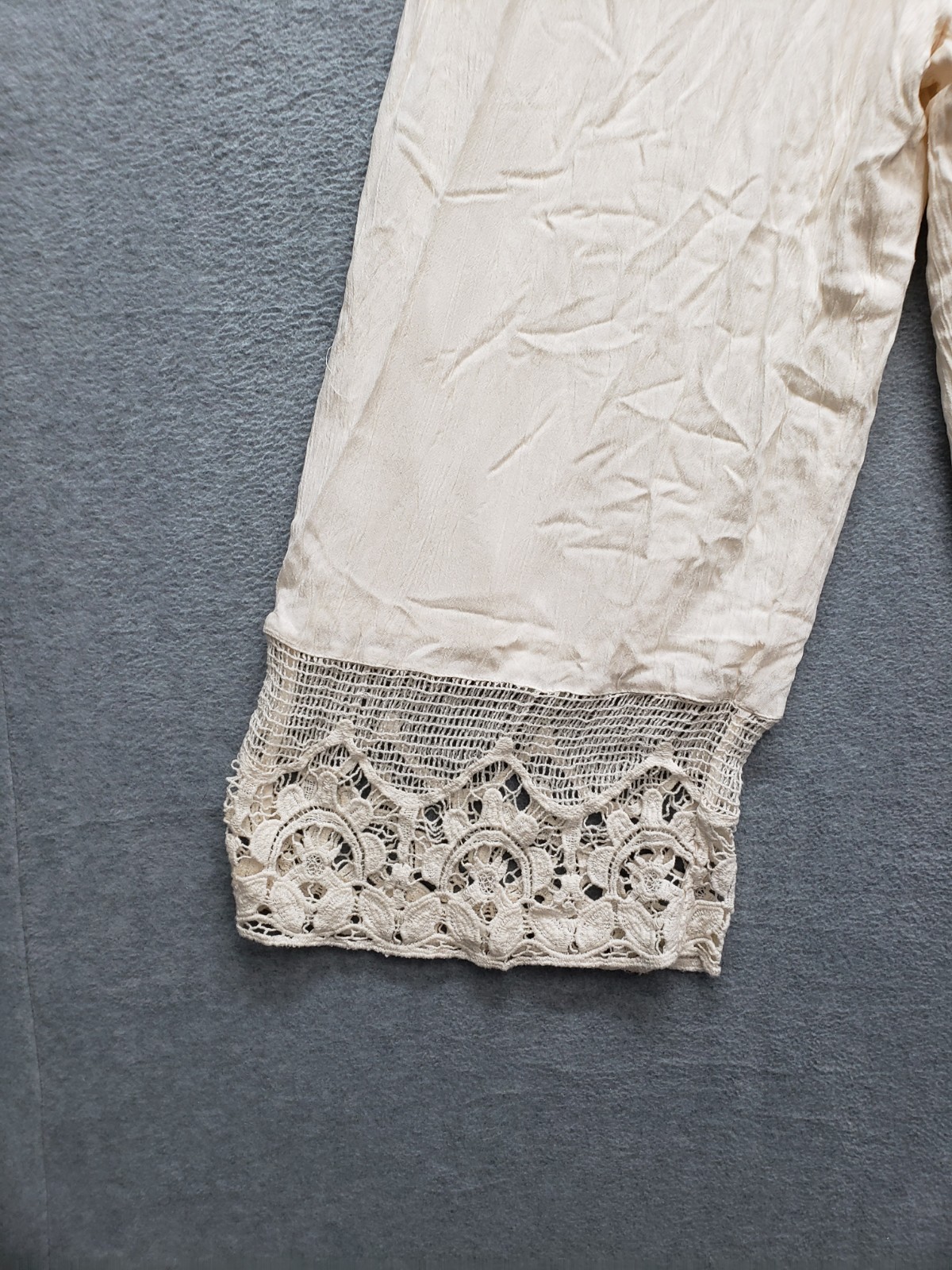 American Eagle Women Jumpsuit S Beige Smocked Lace Strap Back Tie Comfort Boho