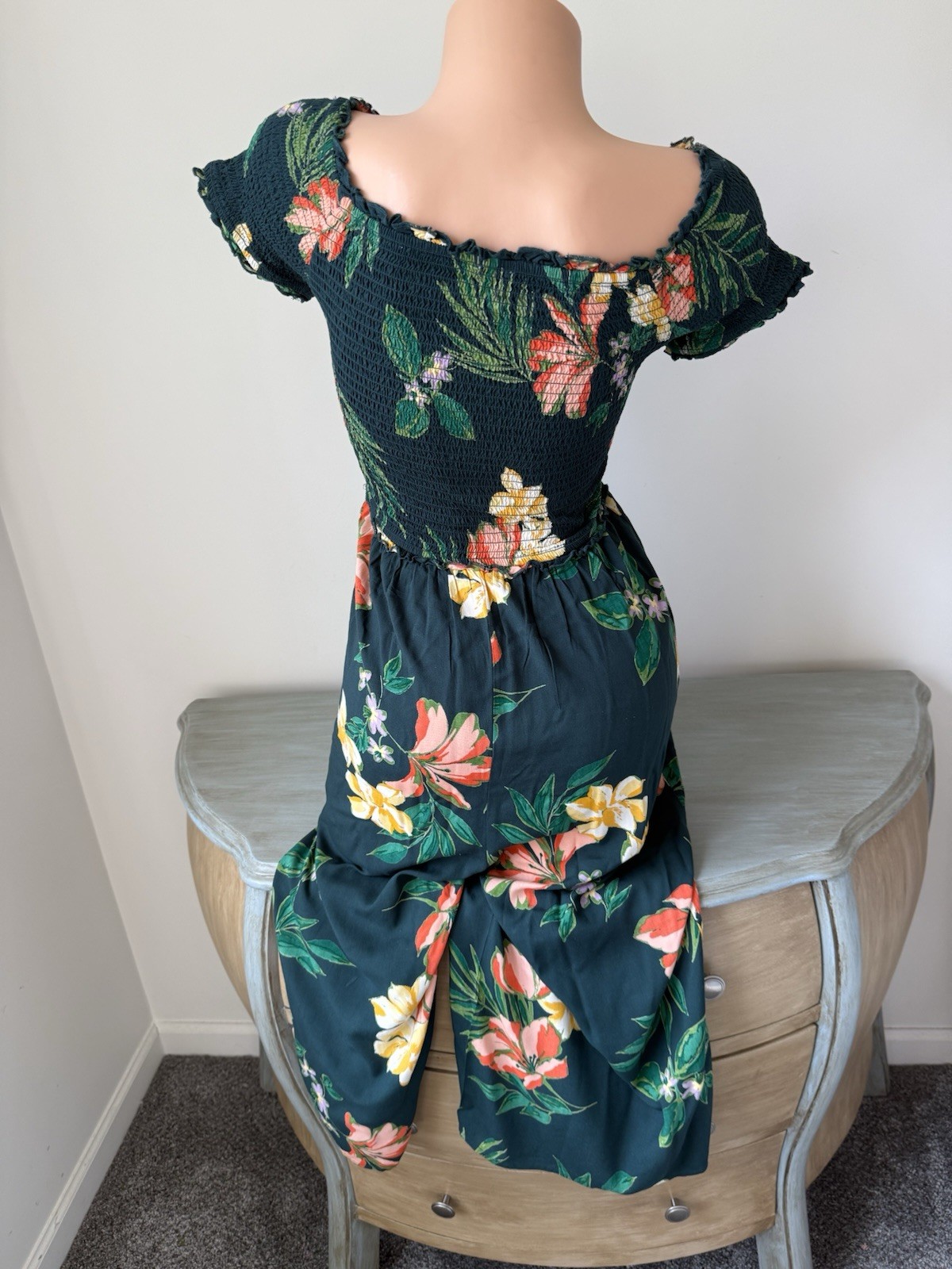 Patrons of Peace Boho Jumpsuit S Tropical Floral Smocked Hippie Resort Empire