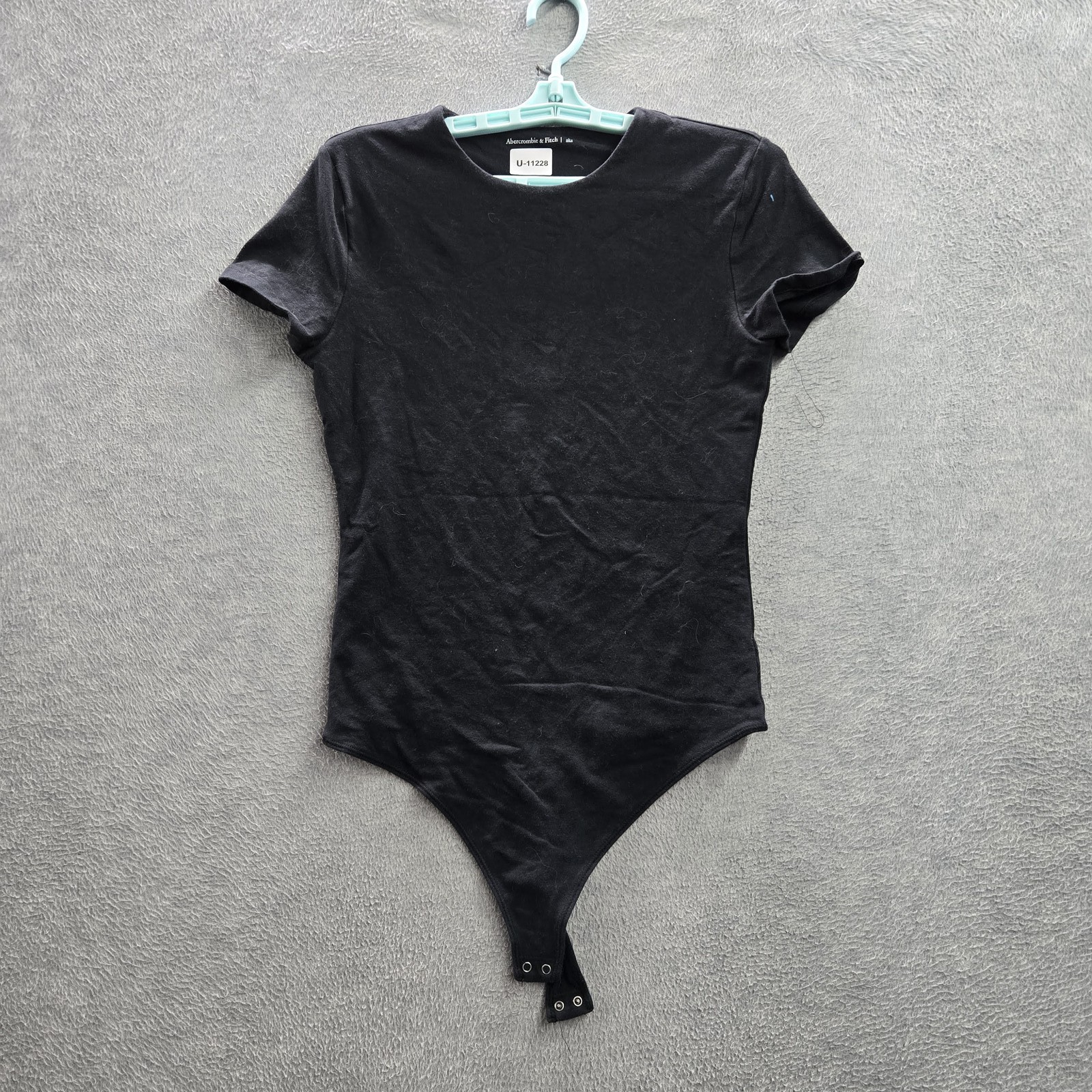 Abercrombie & Fitch Women Shirt L Black Basic Bodysuit Crew Neck Snap