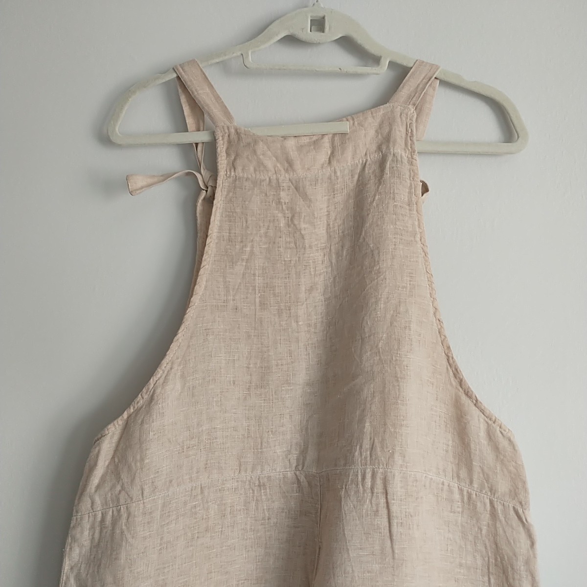 Made InItaly Jumpsuit Bib Overall Womens S/M*Beige 100%Linen Lagenlook Minimalis