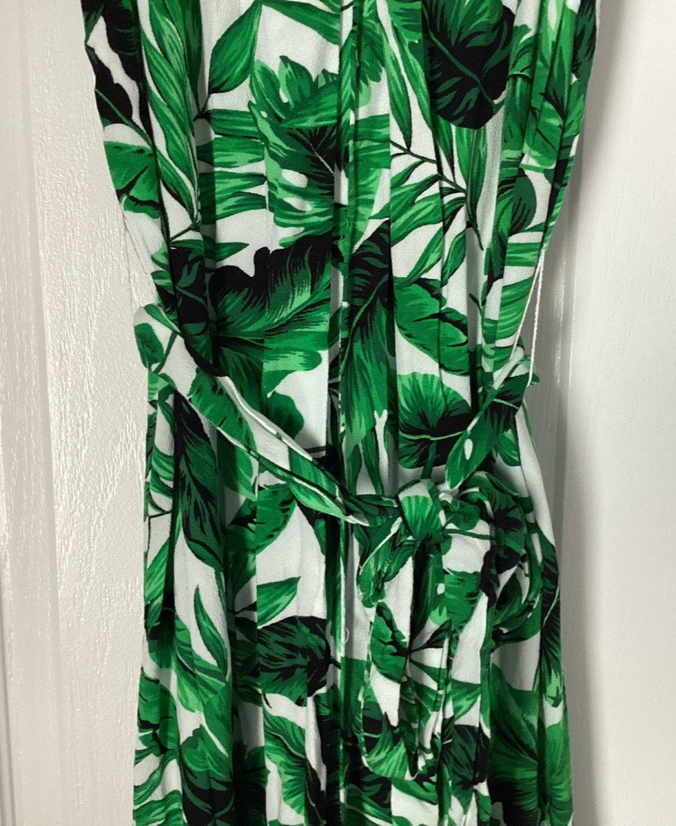 SCOOP Green/White Leaf Print Lightweight Sleeveless Belted Jumpsuit Size XS