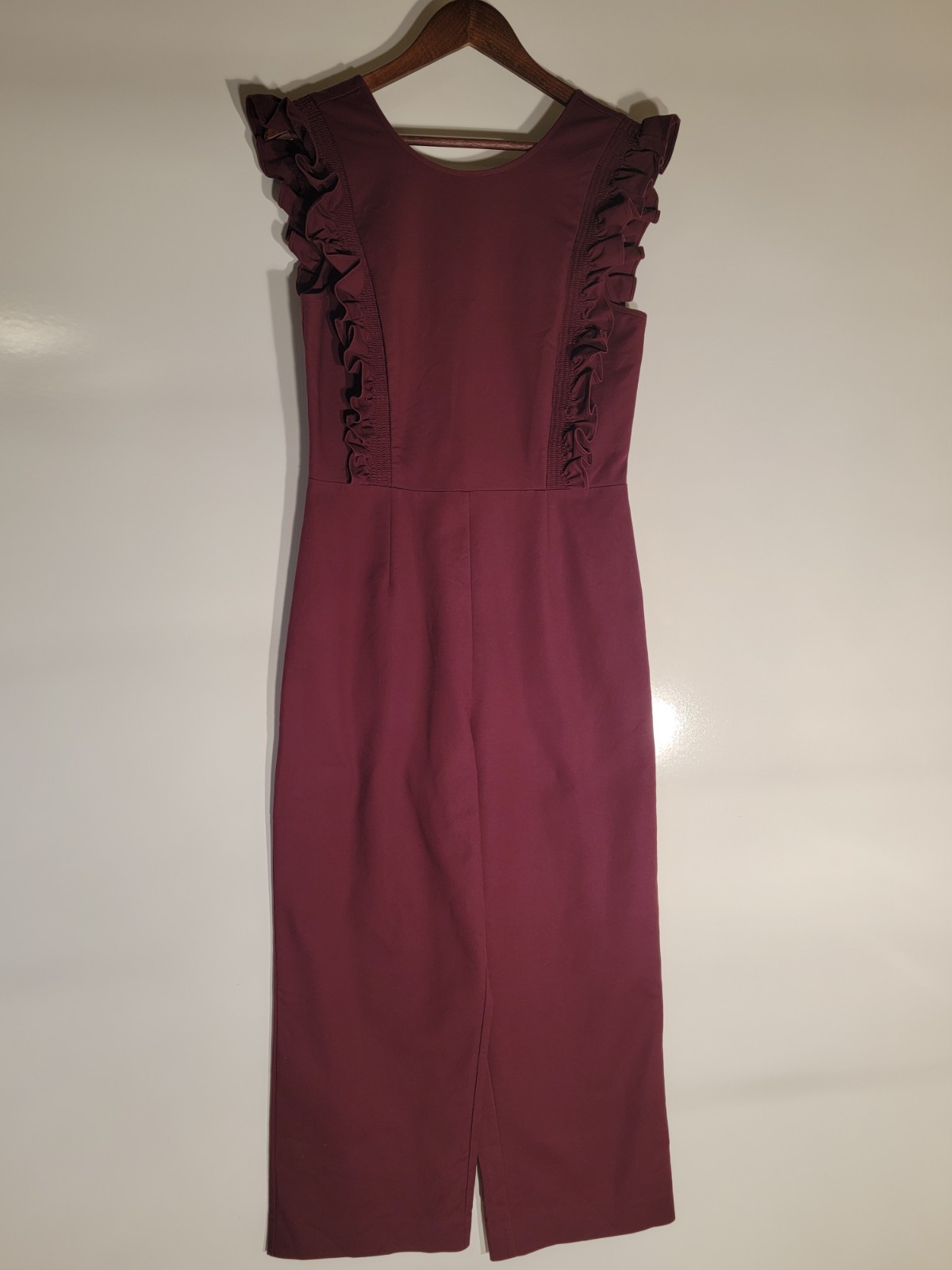 Gianni Bini Jumpsuit Womens 10 Burgundy Sleeveless Ruffle Detail Back Zipper