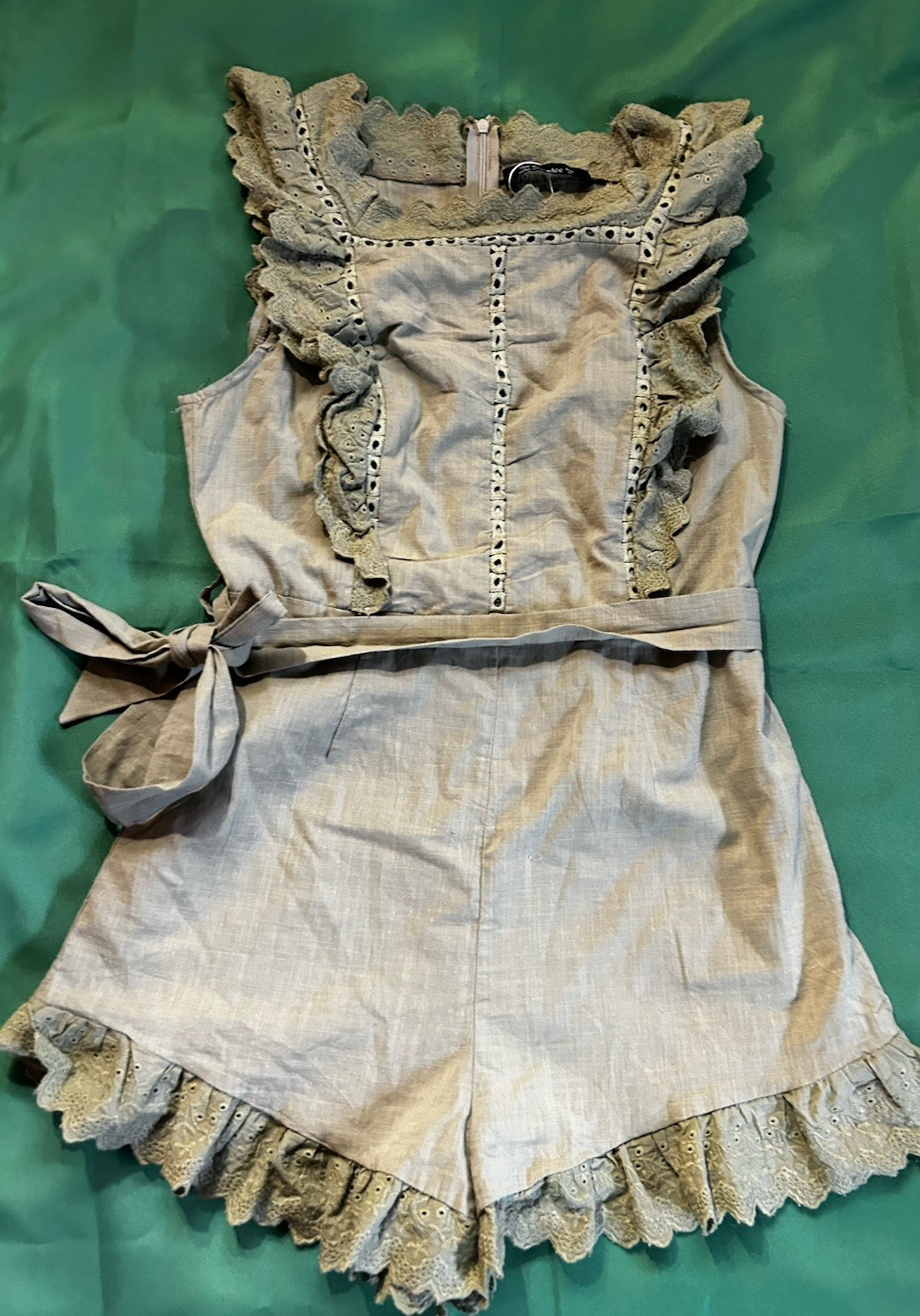 Ruffle Romper Juniors Medium 100% Cotton Forest Fairy Boho Festival Cottage Sage