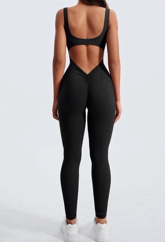 Black Flare Leg Jumpsuit One Piece Open Back Cutout Bodysuit Women’s Small, New