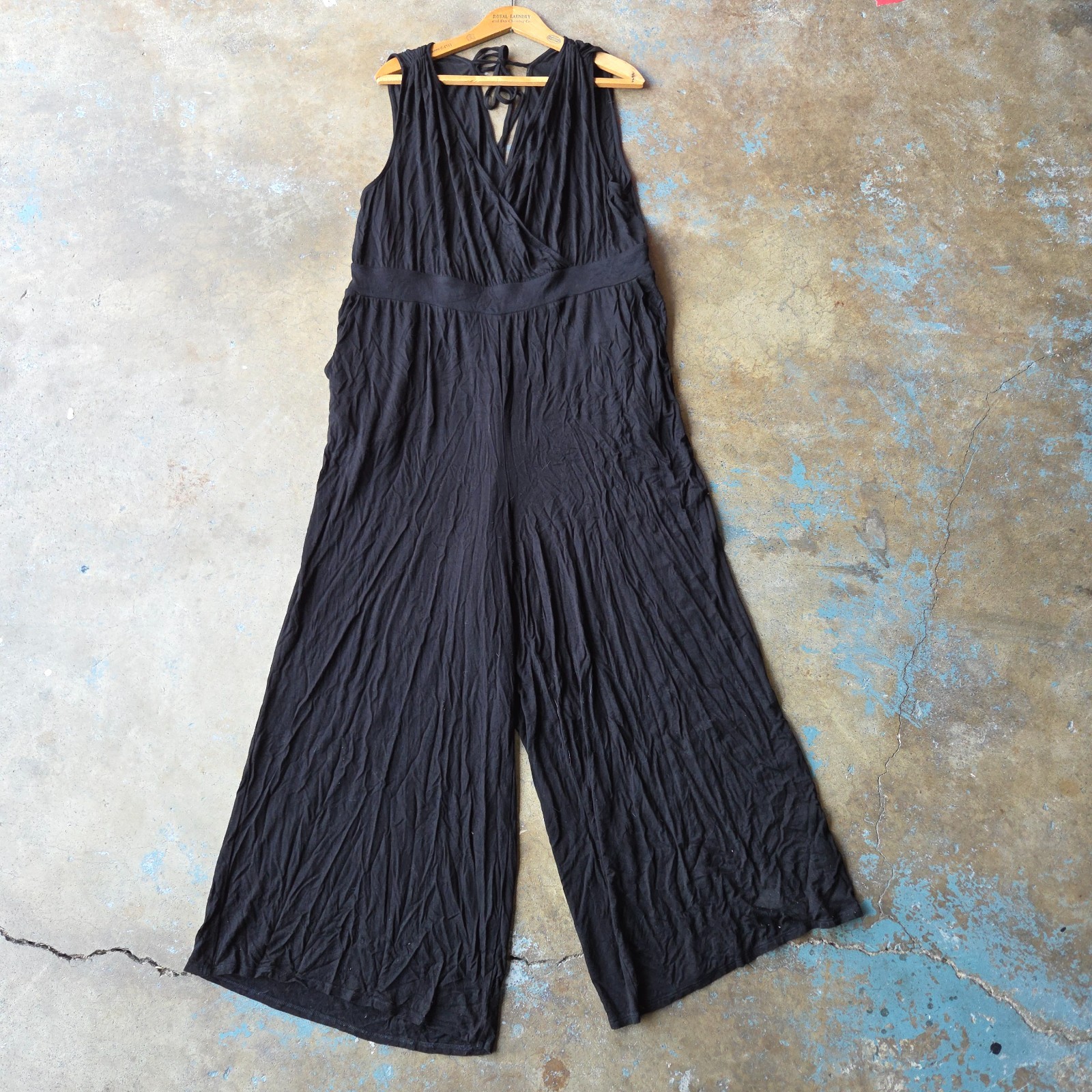 Torrid Black Wide Leg Jumpsuit Sleeveless Plus Size 2X Jersey Knit Tie Back
