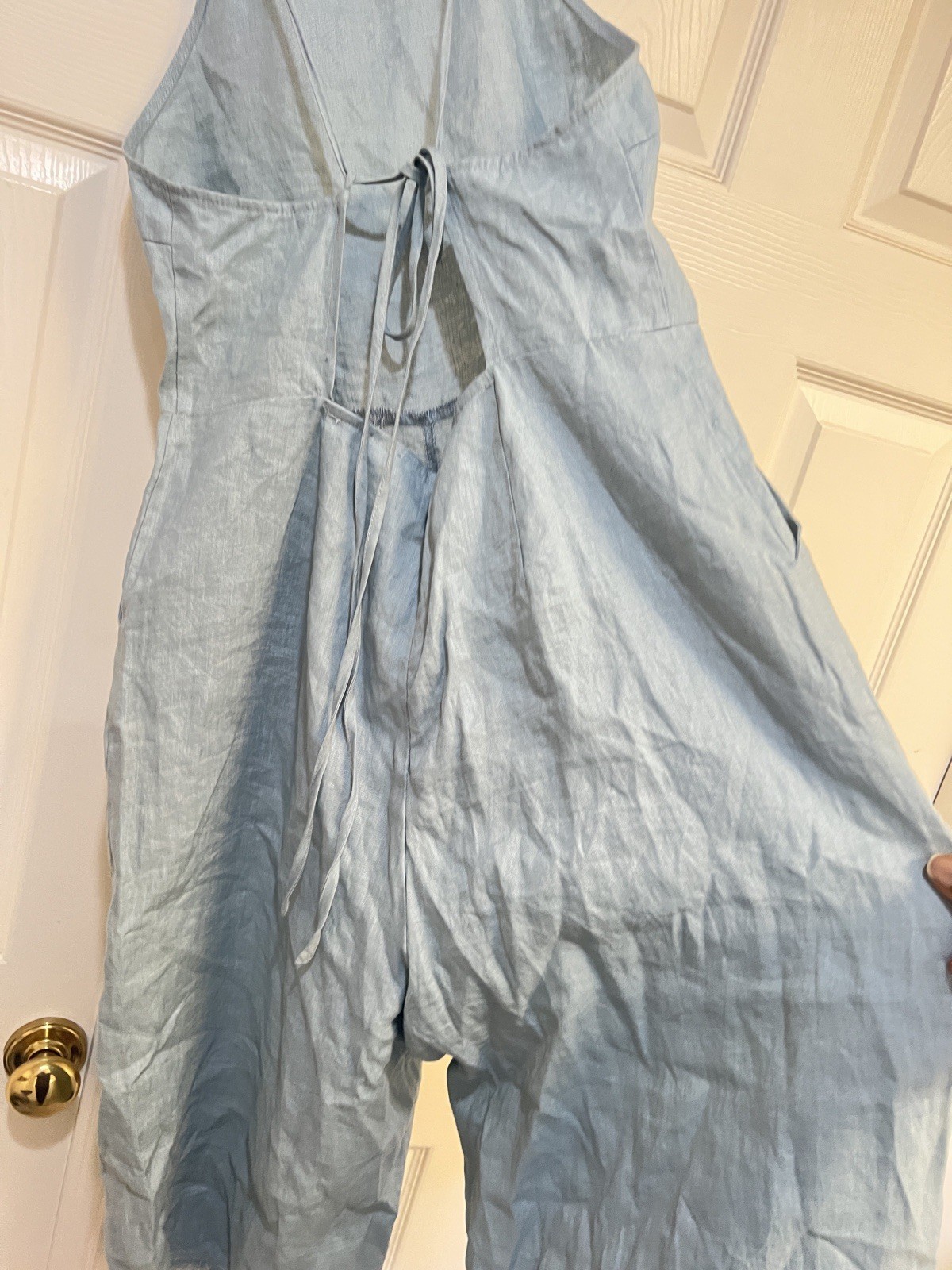 Reset blue adjustable open back culotte jumpsuit pockets summer beach medium