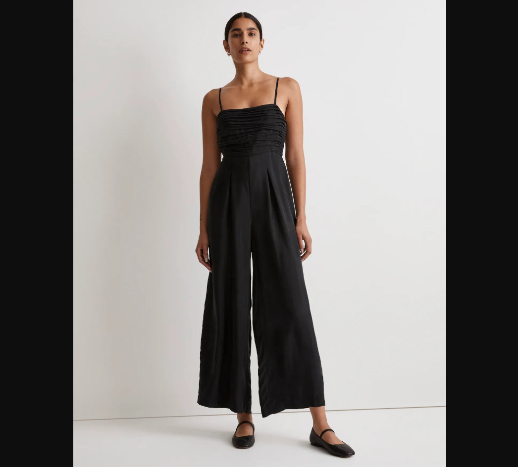 Madewell Womens 12 Black Ruched Cropped Straight Leg Jumpsuit NO119