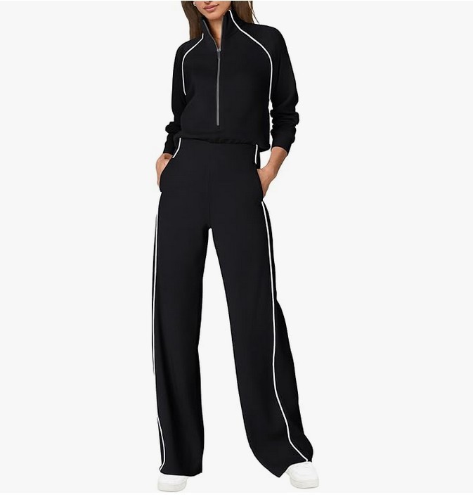 Black Womens Casual Long Sleeve 1 Piece Jumpsuit Wide Leg Mock Neck Size Small