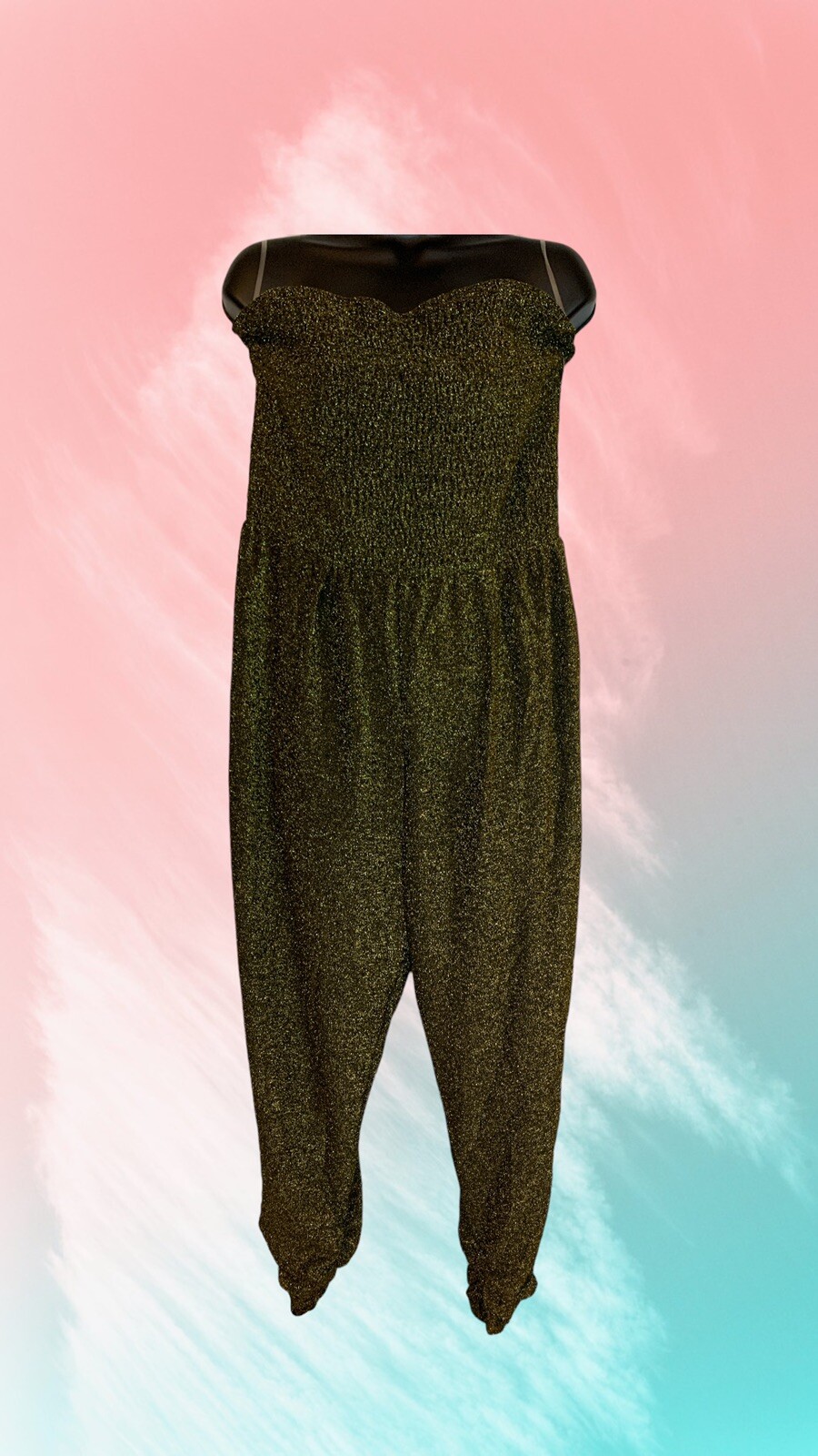 Derek Heart Black and Gold Romper Jumpsuit SZ 1X Off the Shoulder NWT