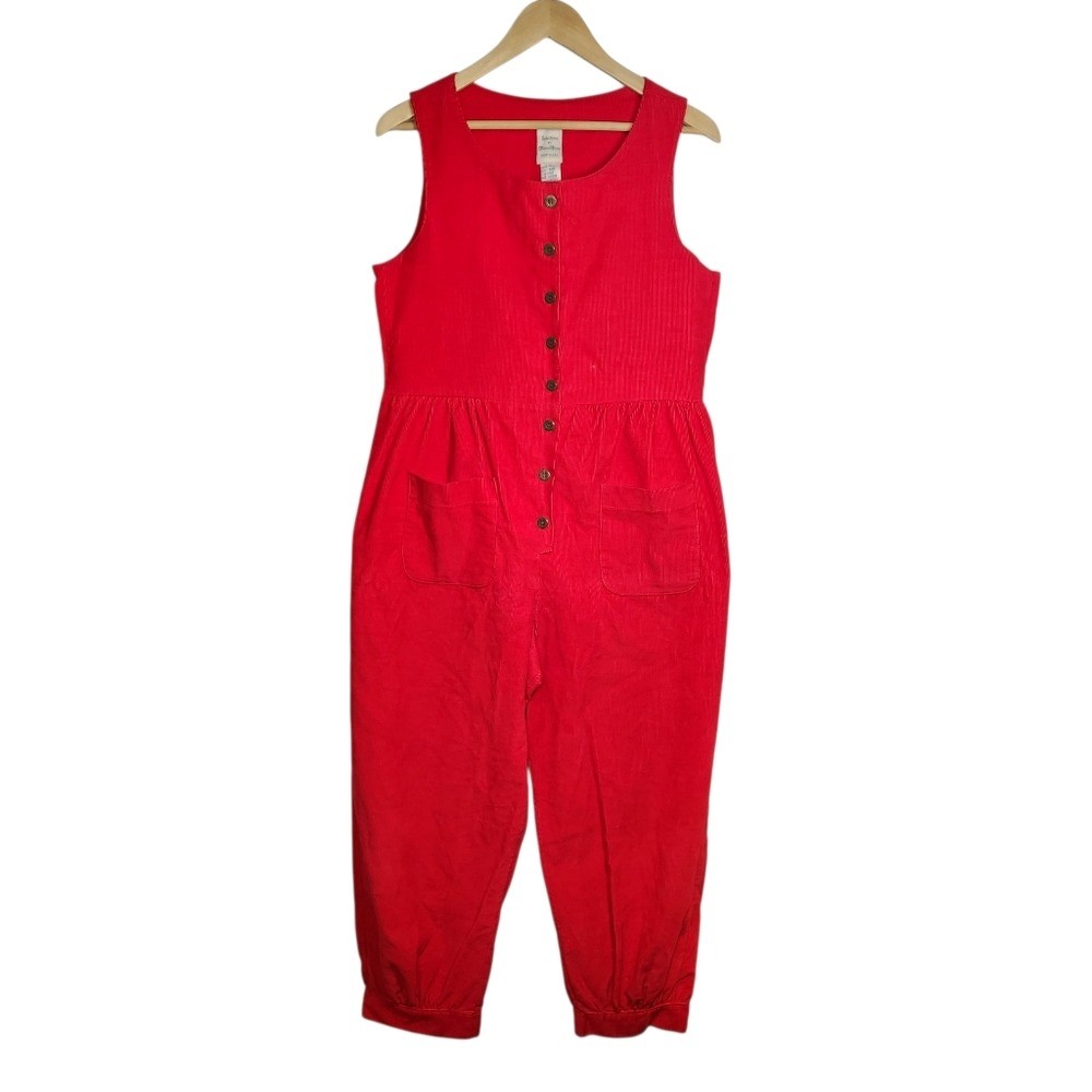 Vintage 80s Manor House Red Corduroy Sleeveless Jumpsuit Cottagecore Kidcore S