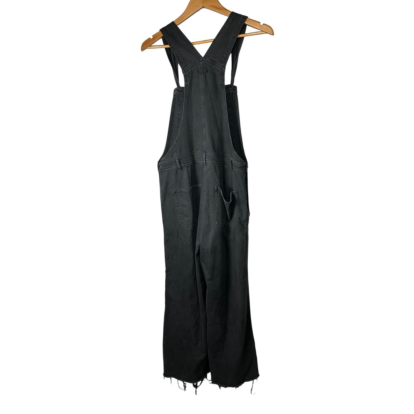 Aerie Womens Charcoal Gray Wide Leg Denim Overalls Raw Hem Size Medium