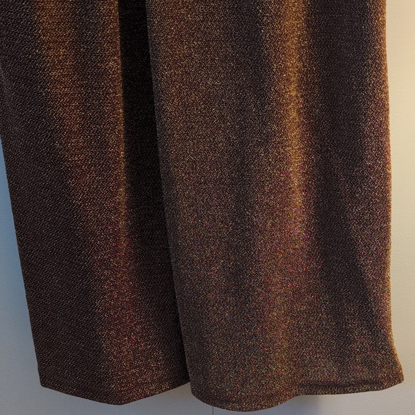 SOLID & CHIC Women’s XL Wrap Jumpsuit Brown Gold Metallic Long Sleeve Tie Knit